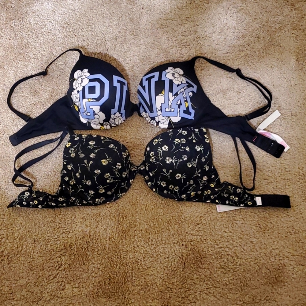 Victoria's Secret PINK black floral bras 32D